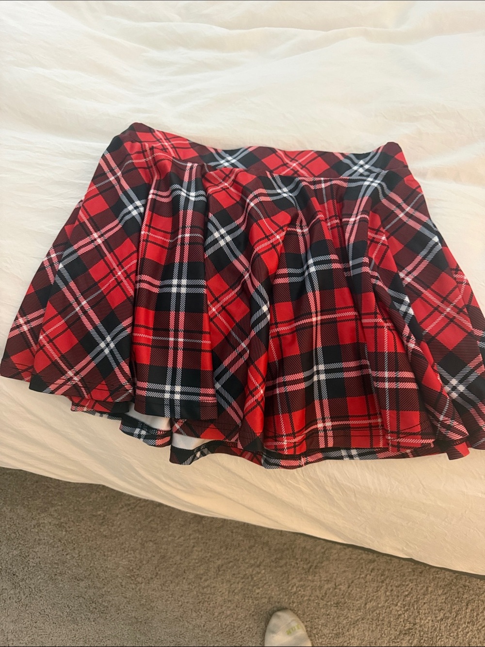 Red Plaid Circle Skirt with Pleated Flare